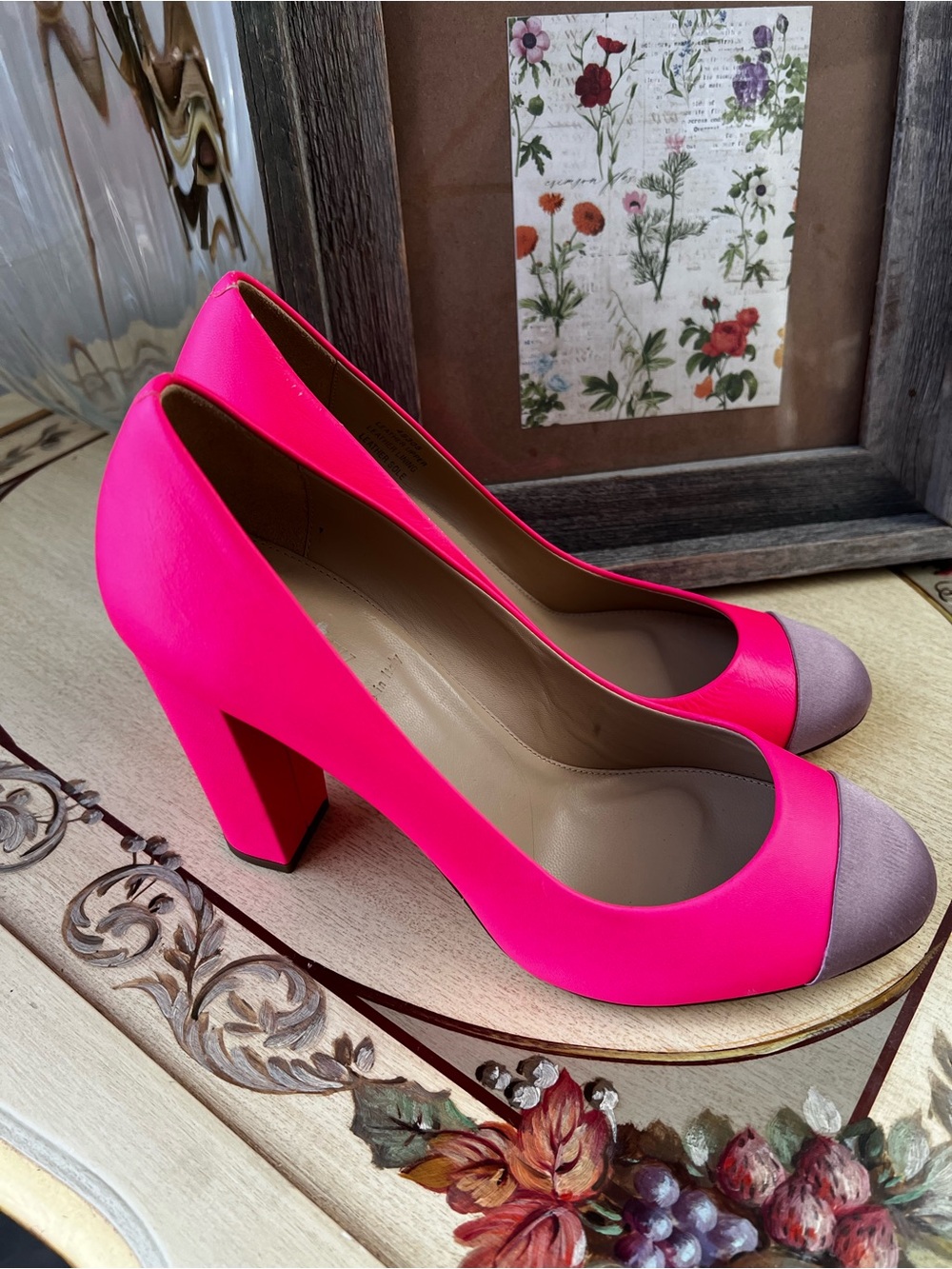J. Crew Hot Pink Pumps with Taupe Cap Toe
